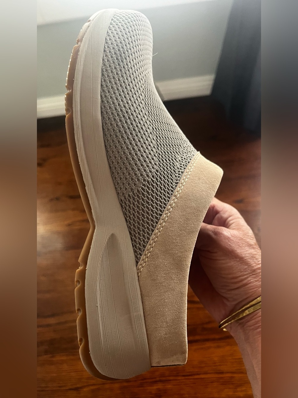 Dansko Women's Leather and Knit Slip-On Clog in Light Taupe